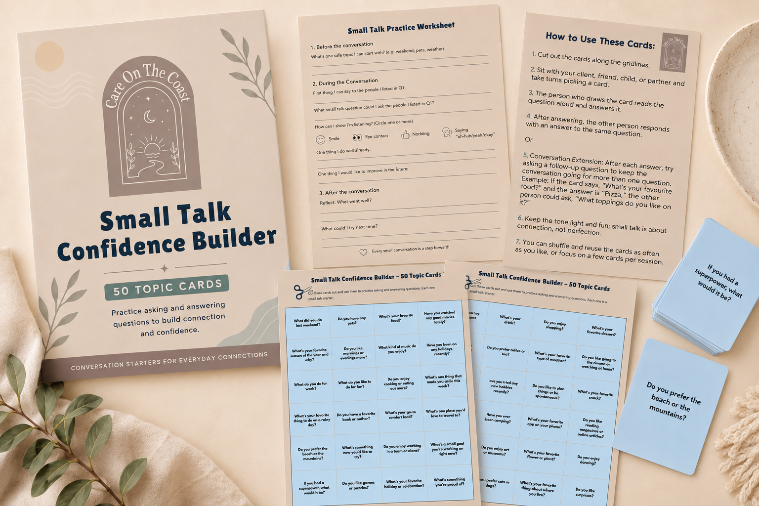 Small Talk Confidence Builder | 50 Conversation Starter Cards & Worksheets